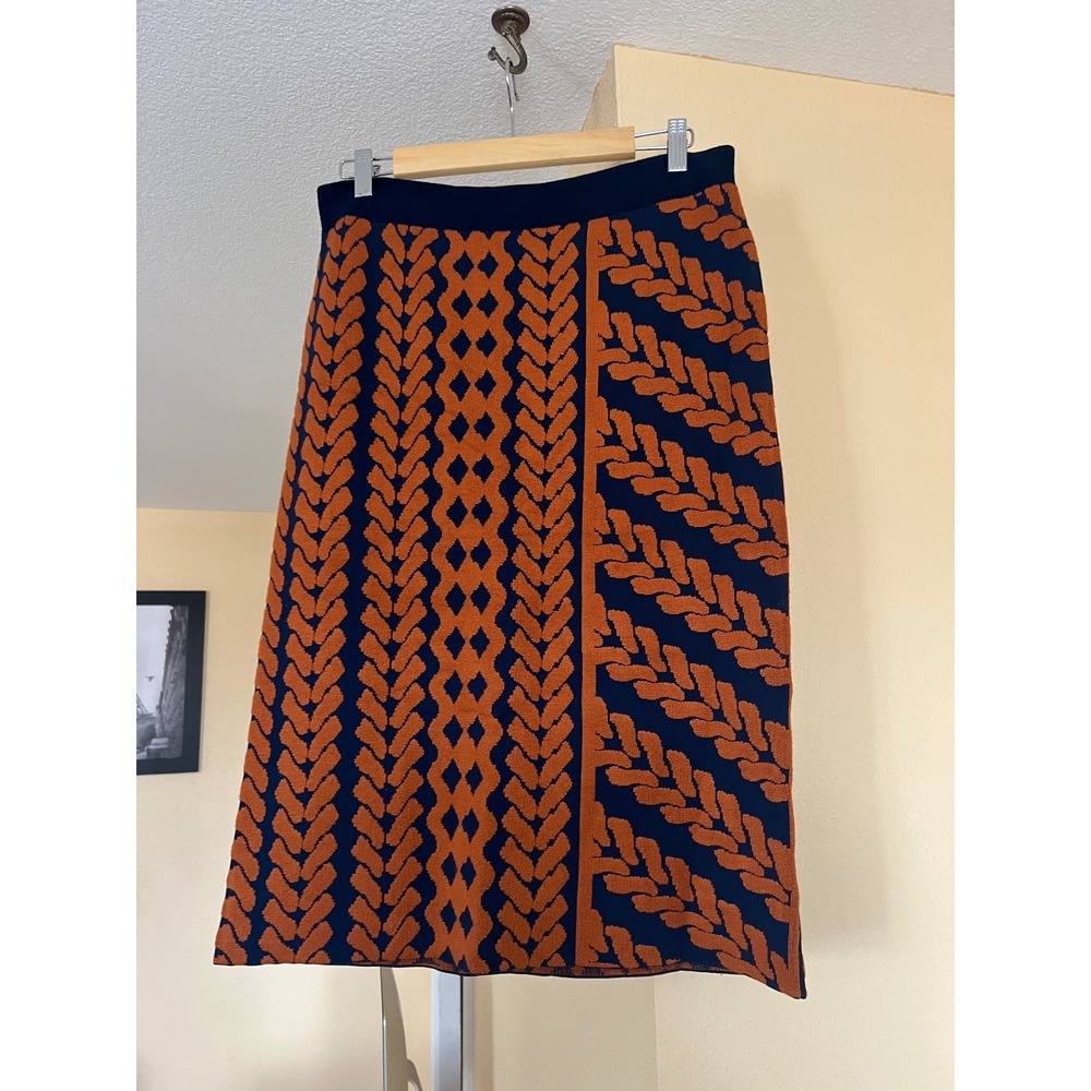 Women's Large Anthropologie Maeve Orange and Navy Pencil Skirt